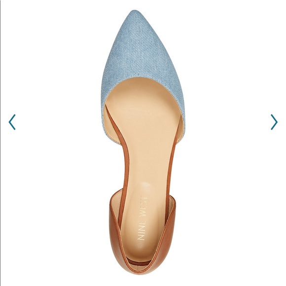 NWT 7 pointed toe slip on brown and denim D’orsay flat Nine West - Picture 10 of 12